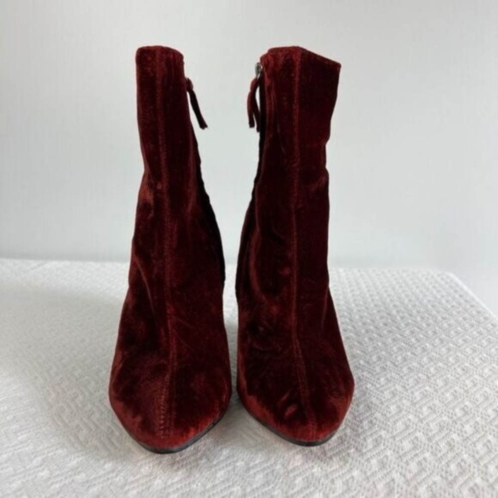 Zara Basic Womens EU 39 US 9 Red Orange Velvet Pump Heeled Booties Boots Cowboy - Picture 3 of 13